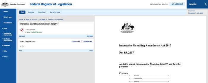 Interactive Gambling Amendment Act 2017