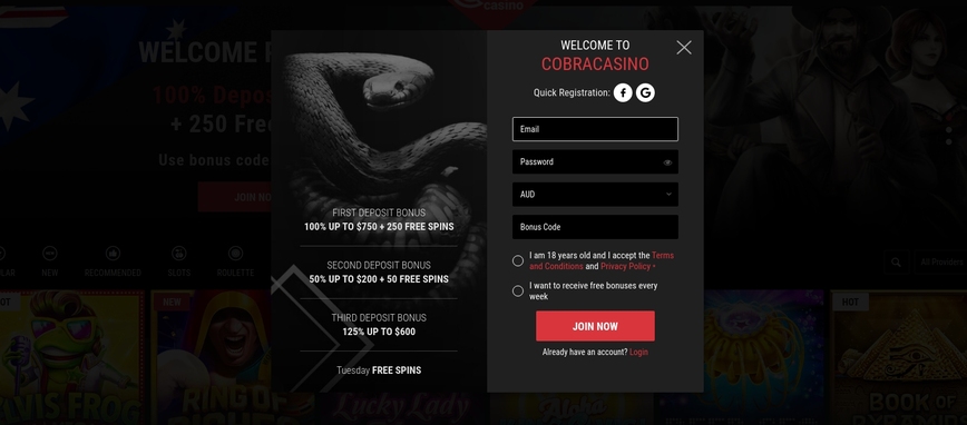 Cobra Casino registration
