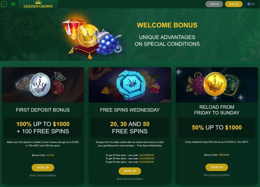 Golden Crown Casino Welcome Bonus